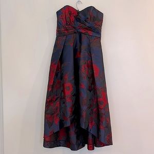 Shoshanna Navy & Red Rose Formal Hight Low Dress